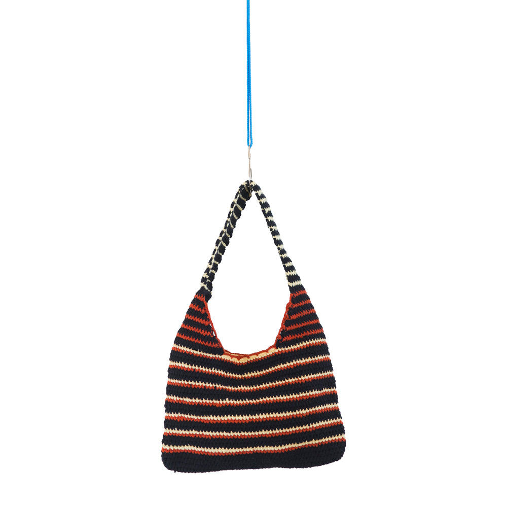 Lamsa Bekaa x Slow Factory | Black, Burnt Orange, Light Yellow Stripes Evening Bag